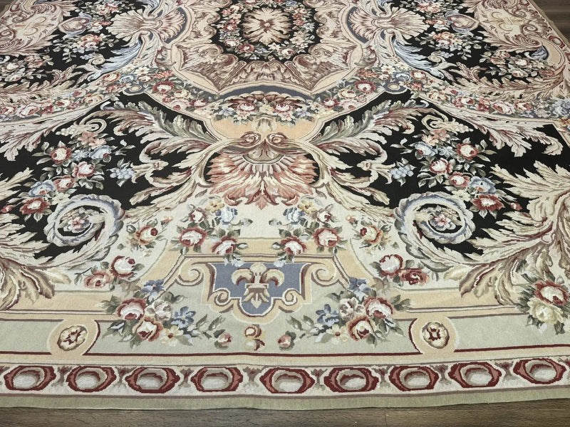 Wonderful Needlepoint Rug 10x14, Large Aubusson Carpet, Floral, Elegant, European Design by Jewel Rugs
