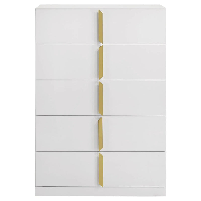 Ines 5-drawer Bedroom Chest of Drawers White High Gloss by Unique Piece Furniture
