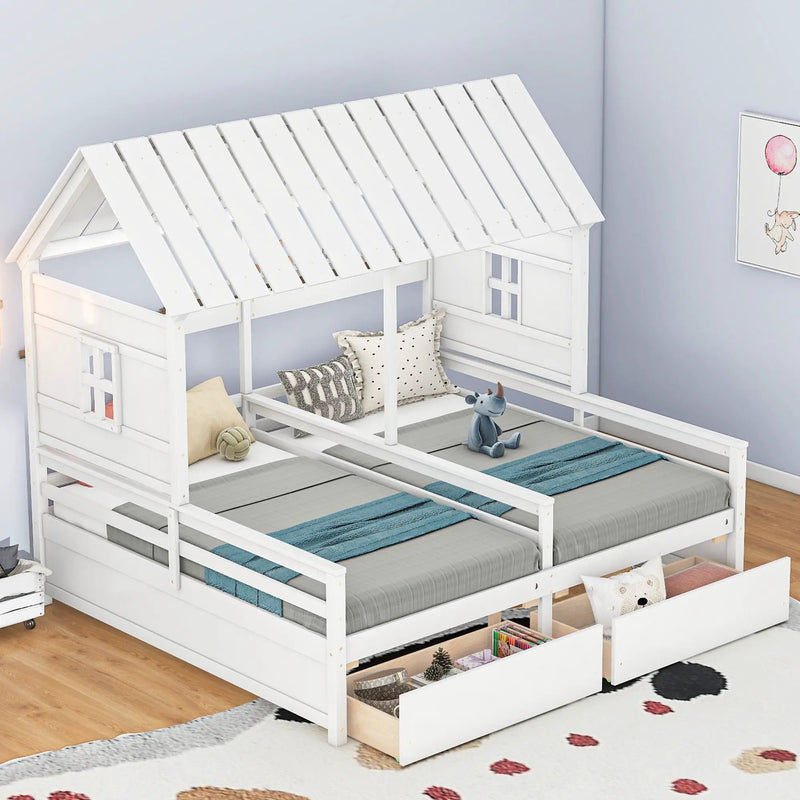 House Platform Beds With 2 Drawers, Side By Side Design by Unique Piece Furniture
