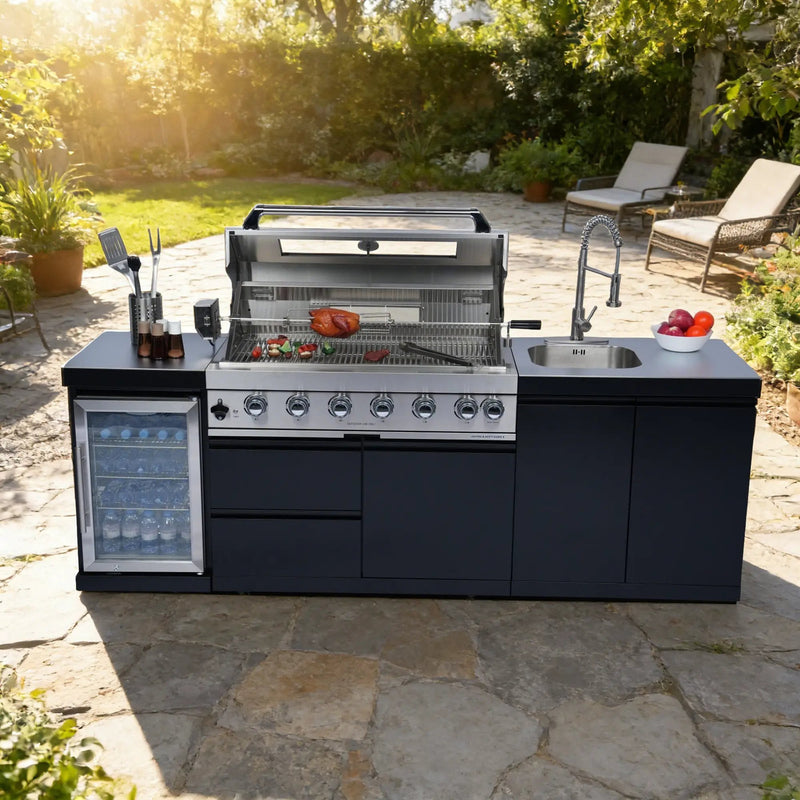 96-Inch 6-Burner Stainless Steel Gas Outdoor Kitchen Barbecue Island Grill by HouseOfZazla