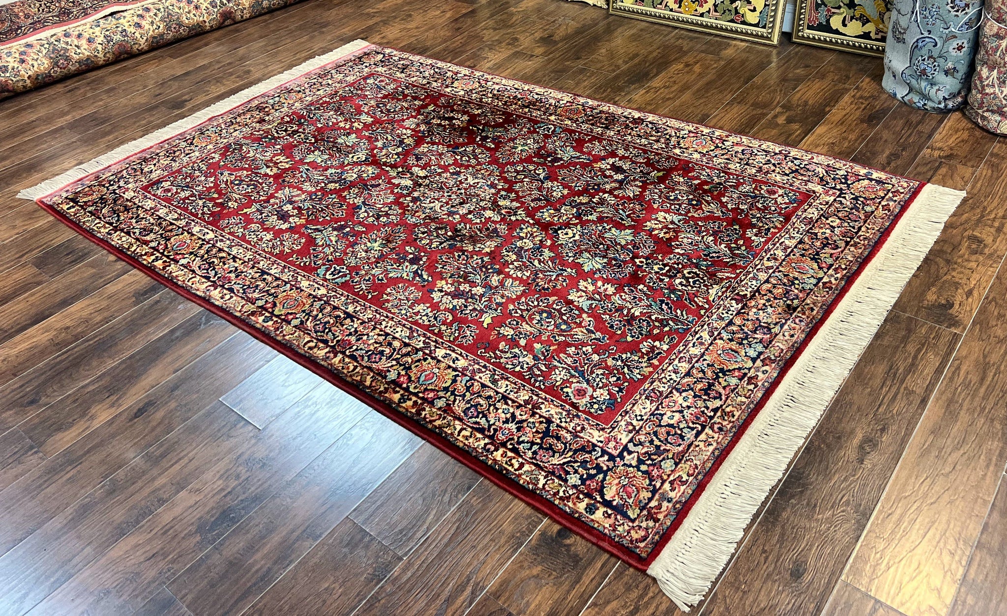 Karastan Rug 5.9 x 9 Red Sarouk #785, Wool Original 700 Series, Vintage by Jewel Rugs
