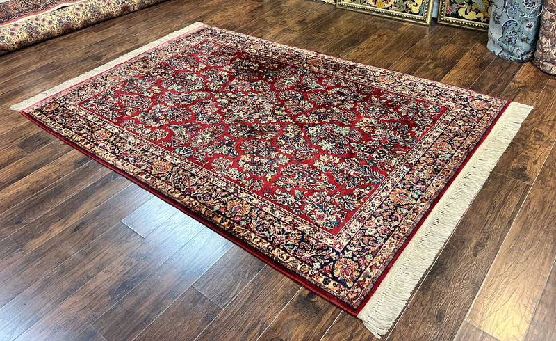 Karastan Rug 5.9 x 9 Red Sarouk #785, Wool Original 700 Series, Vintage by Jewel Rugs