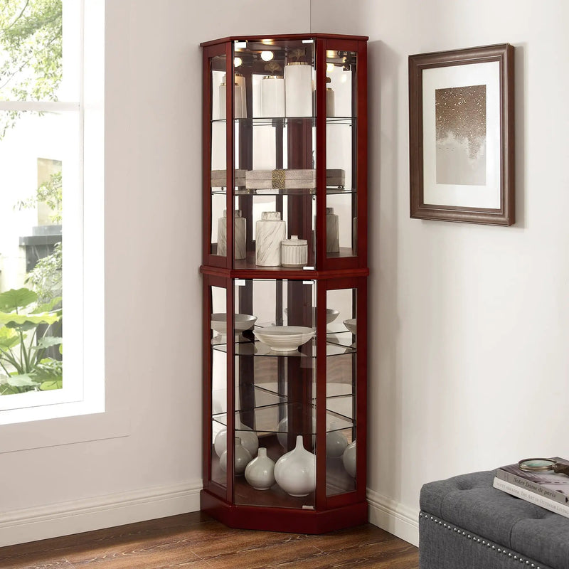6 Shelf Corner Curio Display Cabinet With Lights, Mirrors And Adjustable Shelves (E26 Light Bulb Not Included) by Unique Piece Furniture