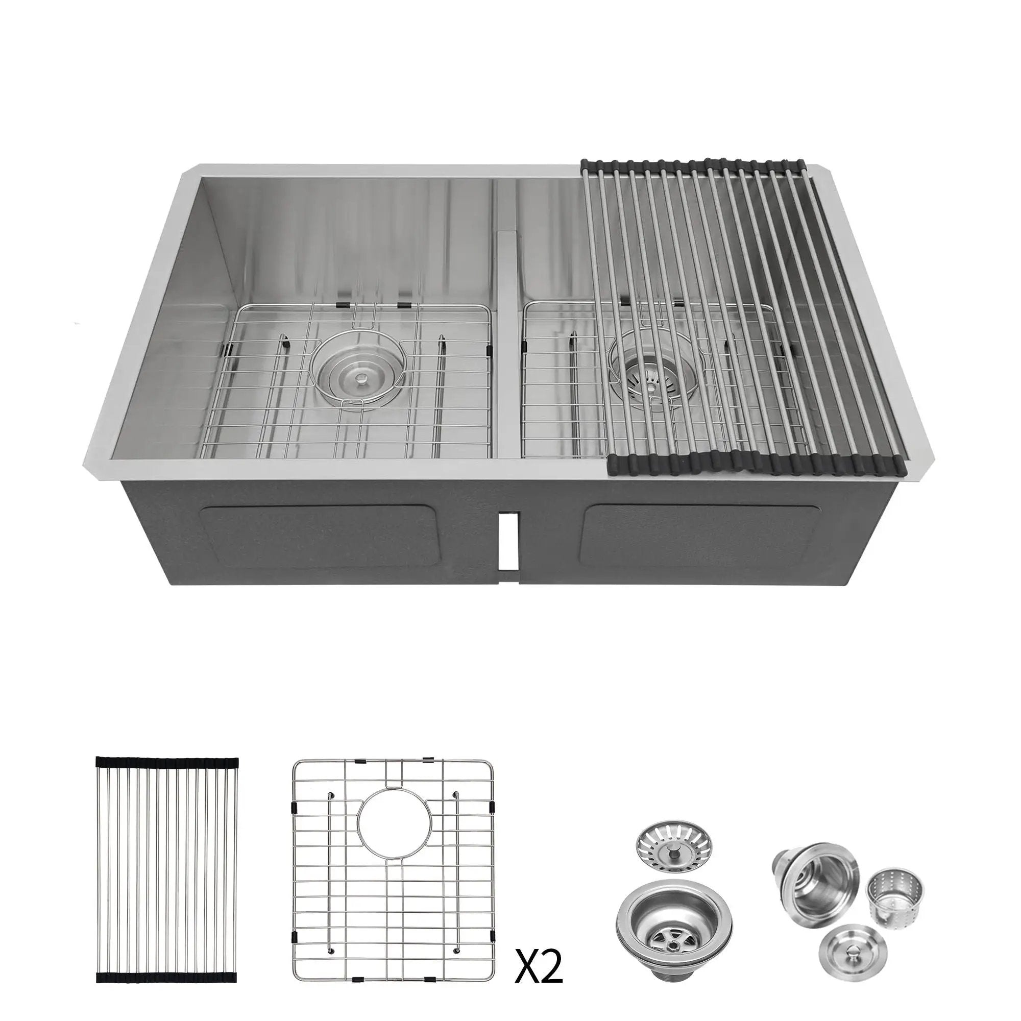 Modern Double Bowl Undermount Kitchen Sink 50 / 50 Design Stainless Steel by HouseOfZazla
