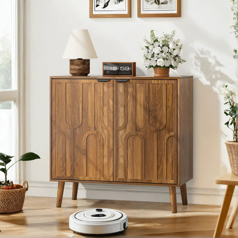 Farmhouse Style Sideboard Buffet Cabinet With Storage Bar Cabinet - Walnut by Unique Piece Furniture