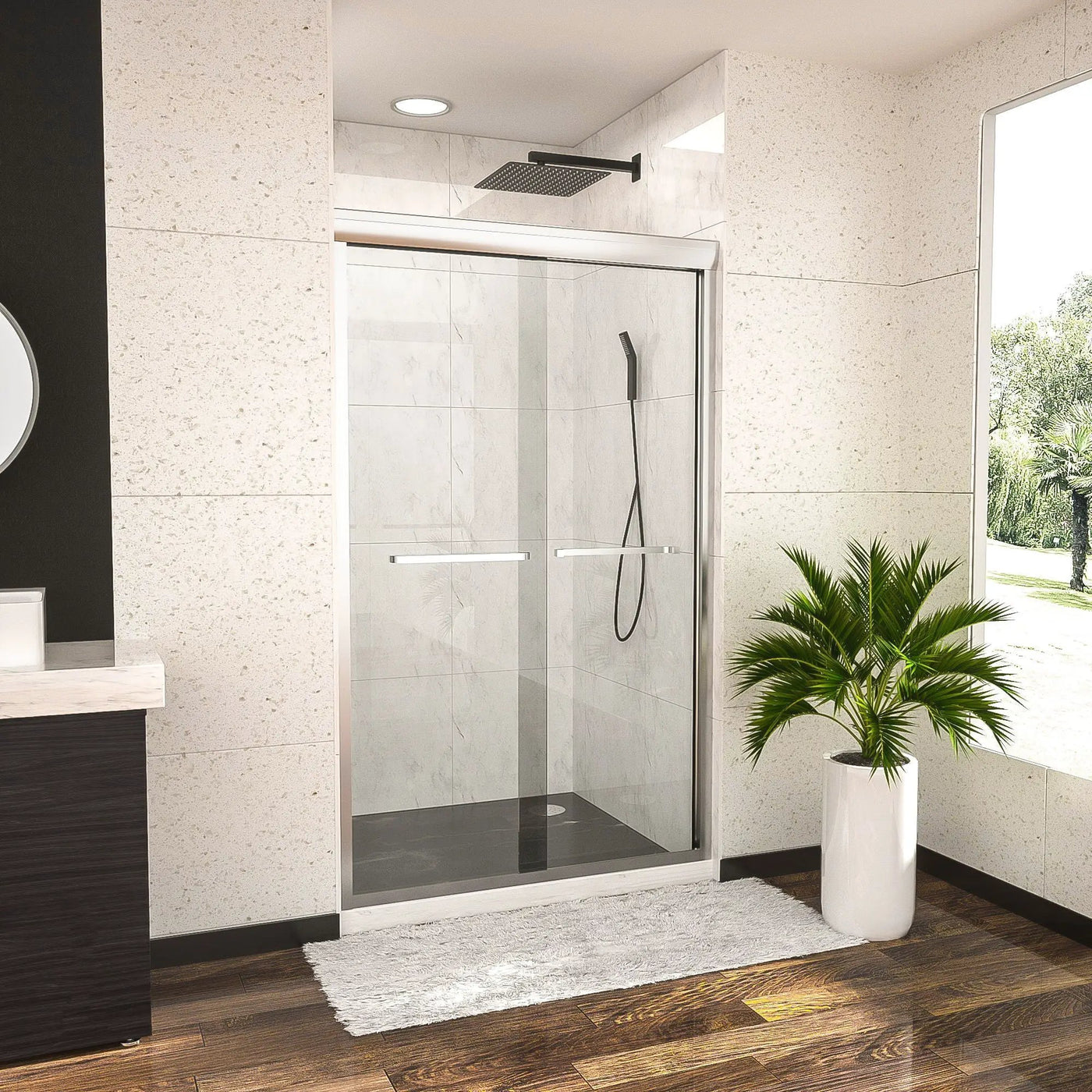 Modern Double Sliding Shower Enclosure, Tempered Glass by HouseOfZazla