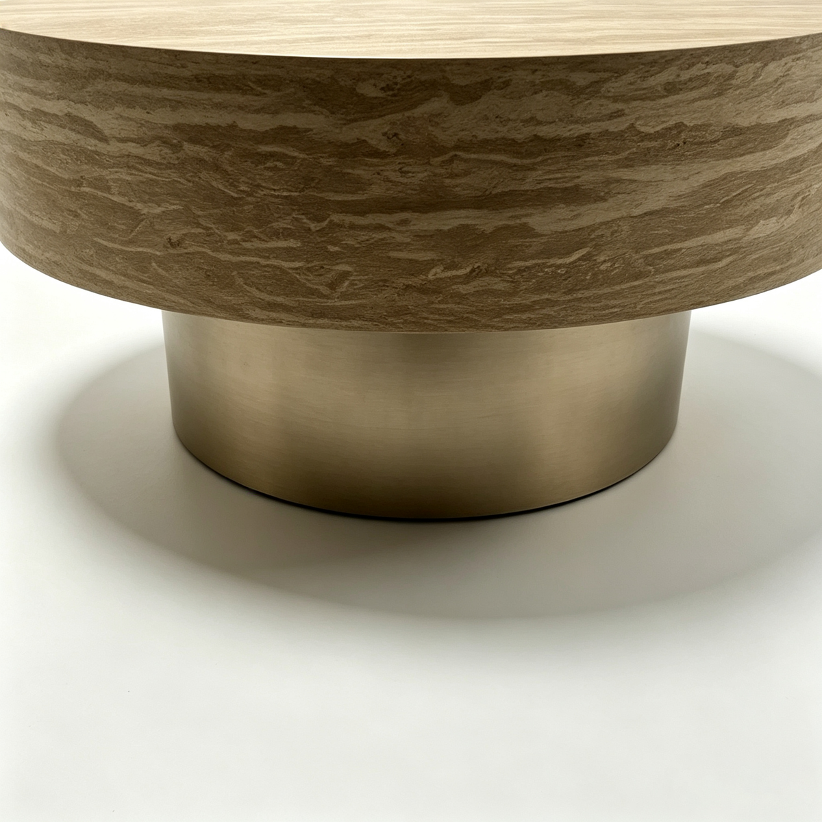 31.88 Inch Round Travertine Coffee Table with MDF Base - Beige, photo 10 of 10
