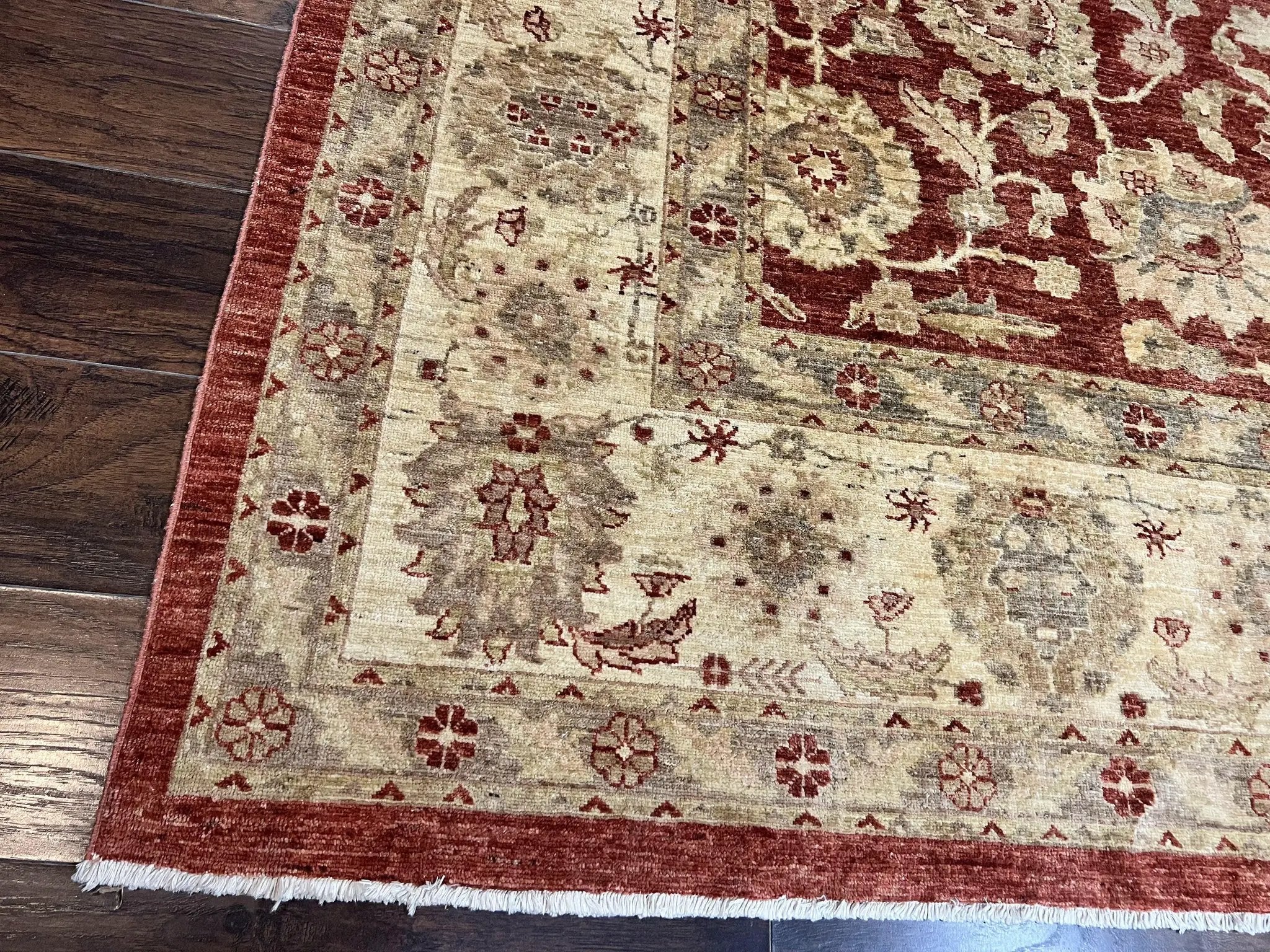 Pak Persian Rug 10x14, Sultanabad Mahal Peshawar Chobi Carpet, Large Vintage Wool Oriental Rug, Maroon & Beige, Floral Allover, Handmade by Jewel Rugs