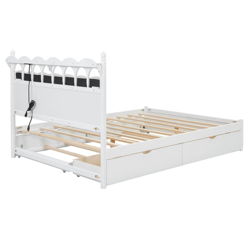 Storage Platform Bed, With 2 Big Drawers, Trundle, One Set Of Sockets & USB Ports by HouseOfZazla