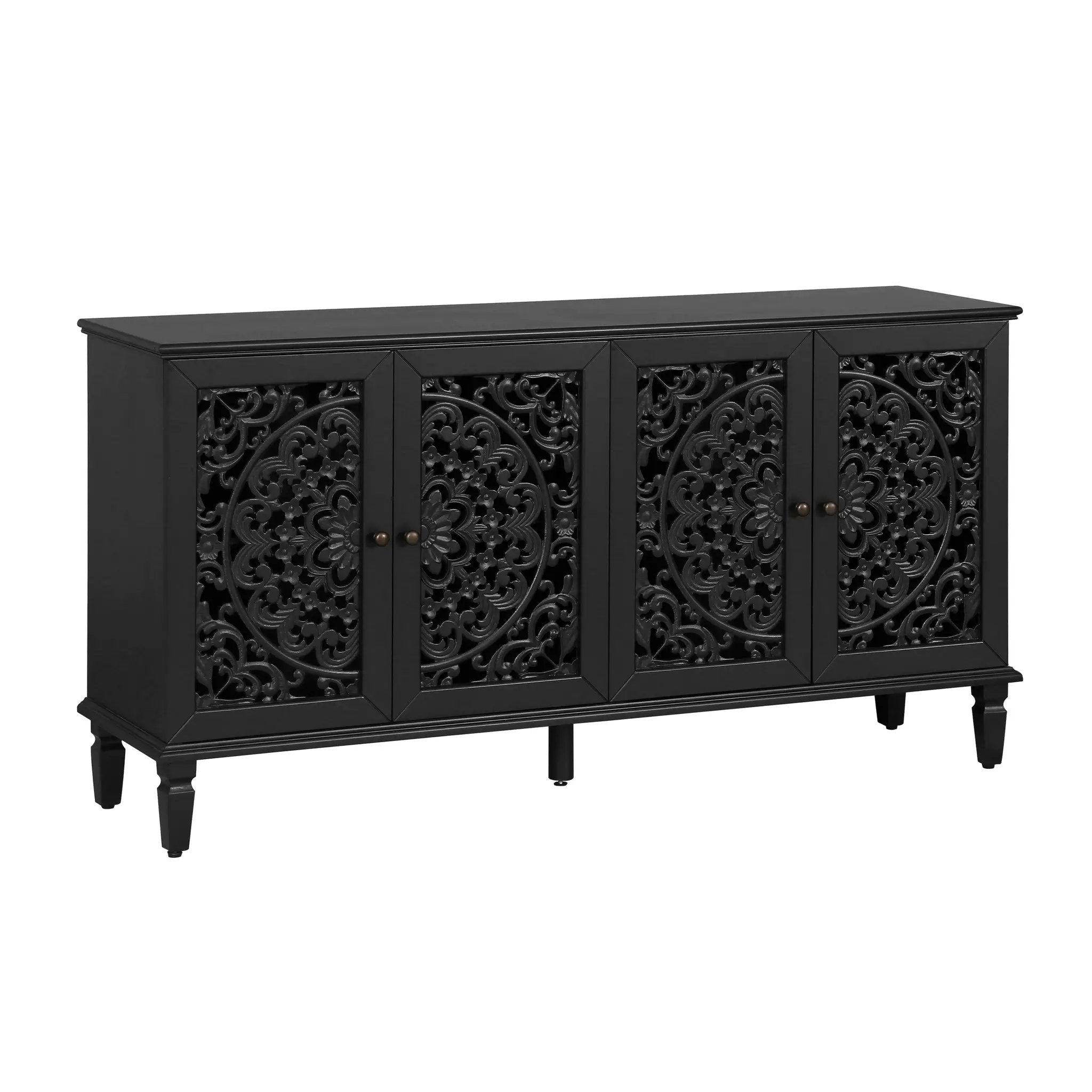 60" Antique Buffet Cabinet with Floral Carvings by HouseOfZazla