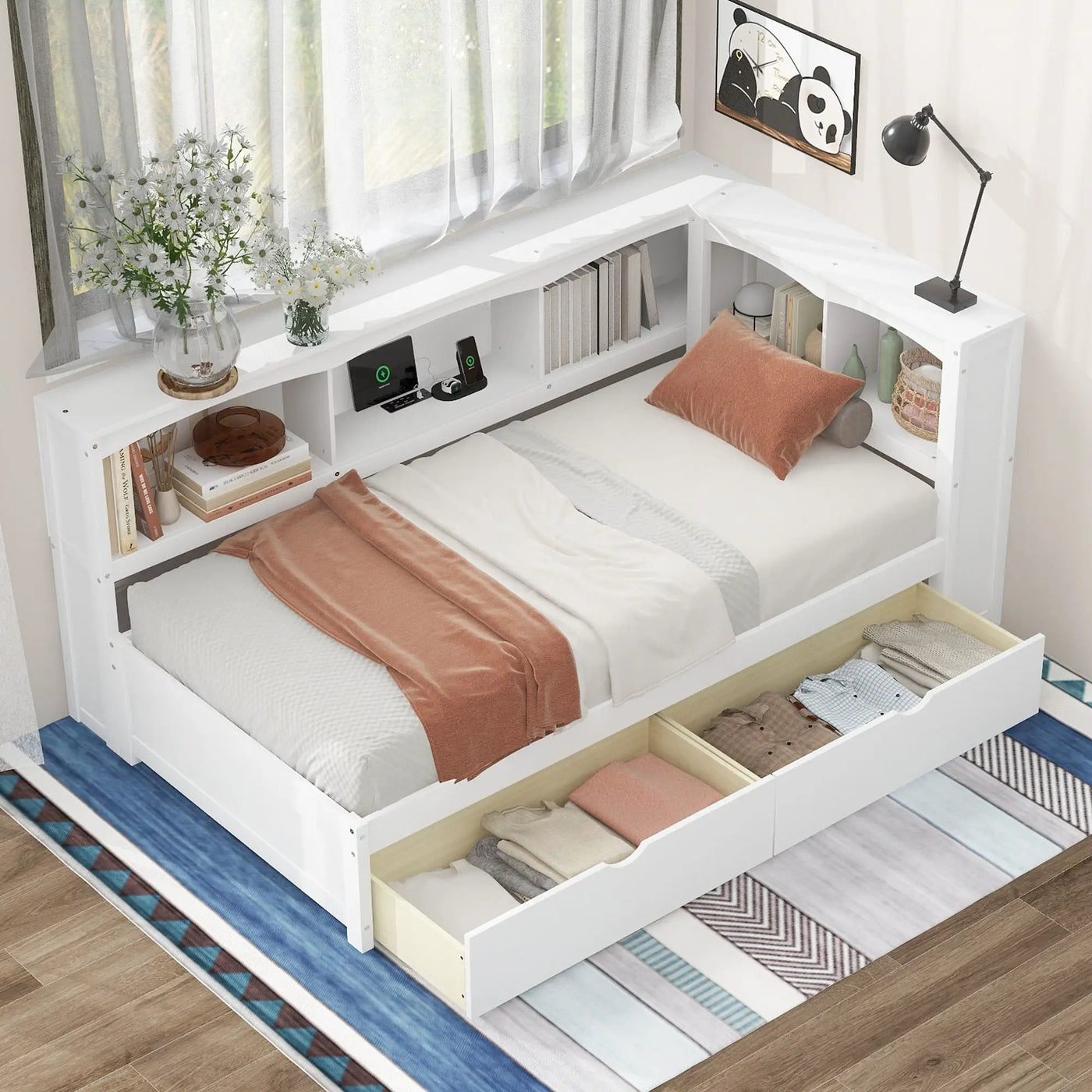 Daybed With 2 Storage Drawers, Storage Cabinets, USB Ports by HouseOfZazla