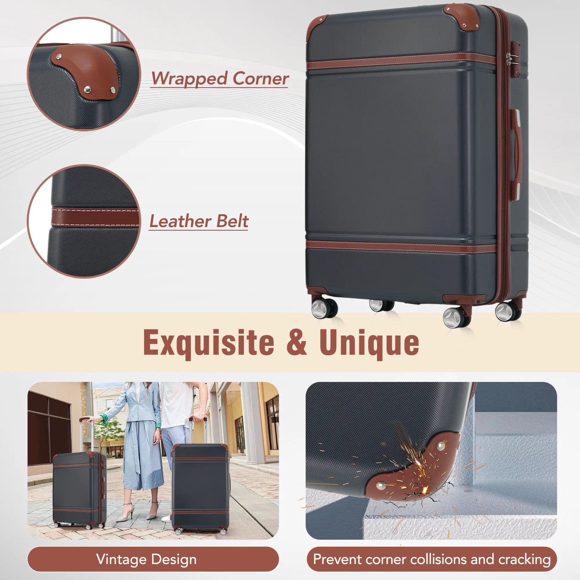 Hardshell Luggage Sets 3 Pieces 20" / 28" Luggages And Cosmetic Case Spinner Suitcase With Tsa Lock Lightweight by HouseOfZazla