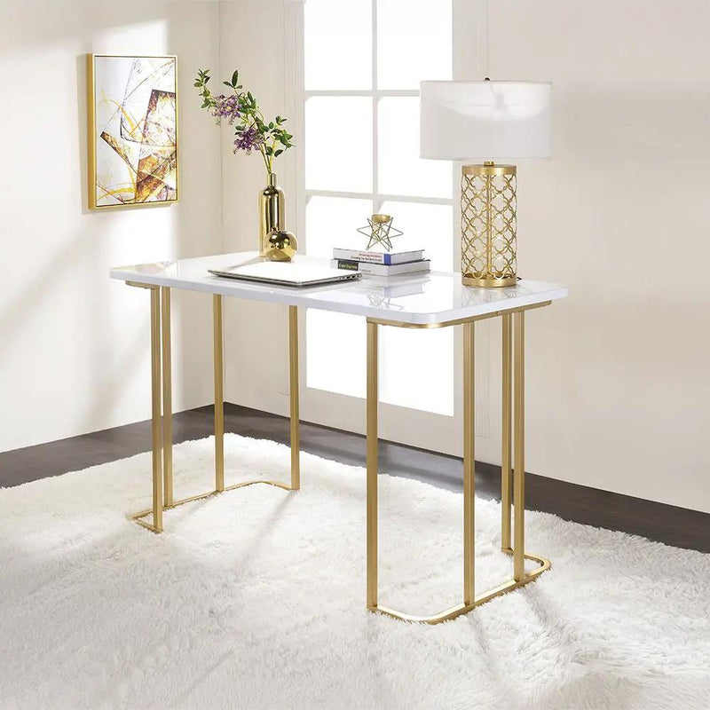 Estie - Writing Desk (Same Ac00902) - White & Gold by Unique Piece Furniture