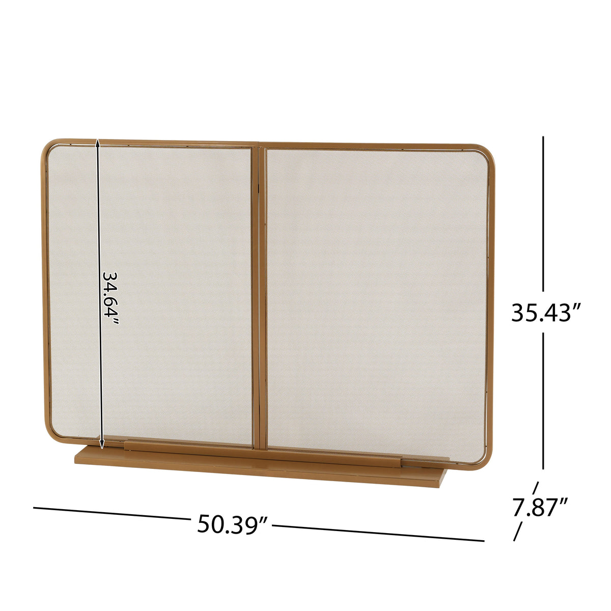 Gold Two‑Panel Freestanding Fireplace Screen with Iron Mesh - Gold, photo 7 of 10