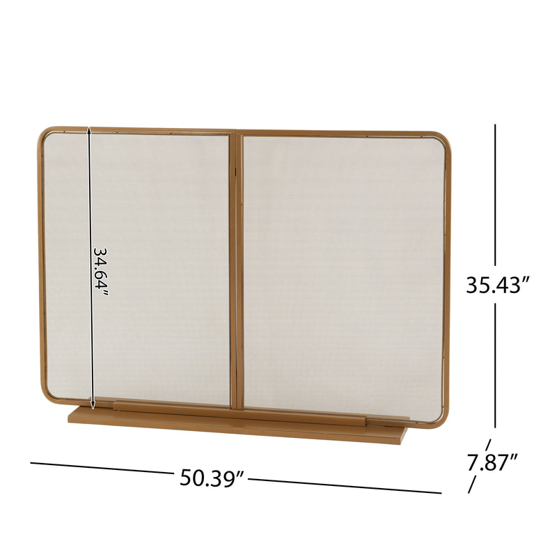 Gold Two‑Panel Freestanding Fireplace Screen with Iron Mesh - Gold, photo 7 of 10