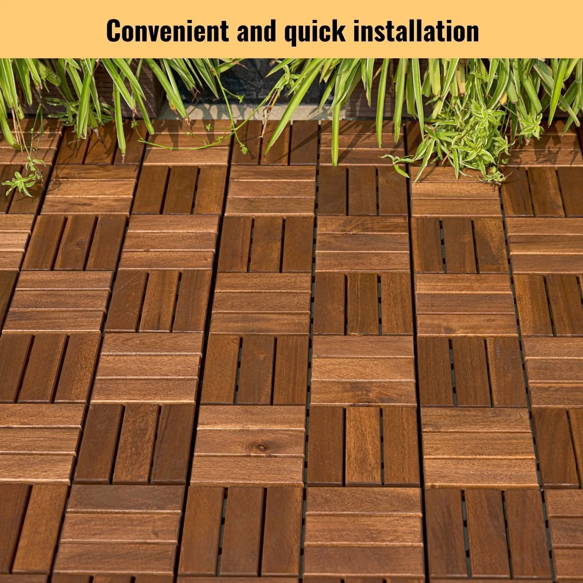 Interlocking Deck Tiles Checker Pattern, Square Acacia Hardwood Outdoor Flooring For Patio, Bancony, Pool Side by HouseOfZazla