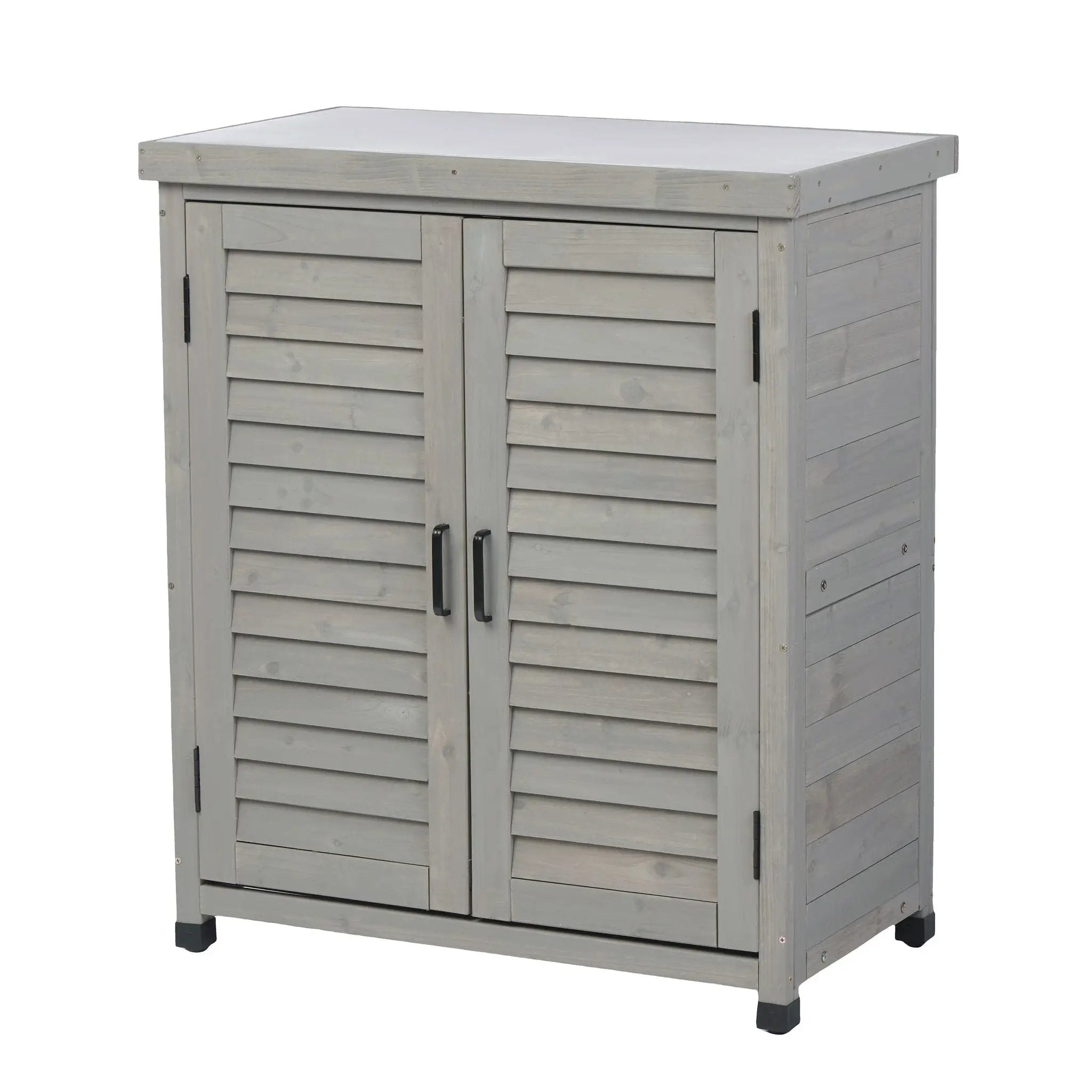 Potting Bench With Storage Cabinet And Metal Table Top For Outdoor by HouseOfZazla