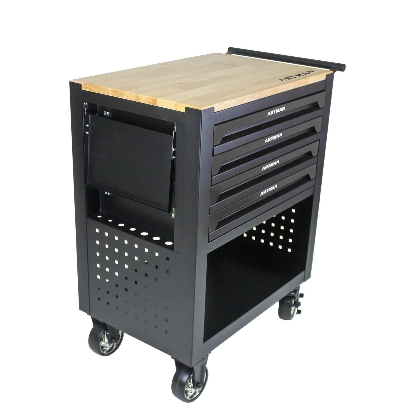 4 Drawers Multifunctional Tool Cart With Wheels And Wooden Top by HouseOfZazla