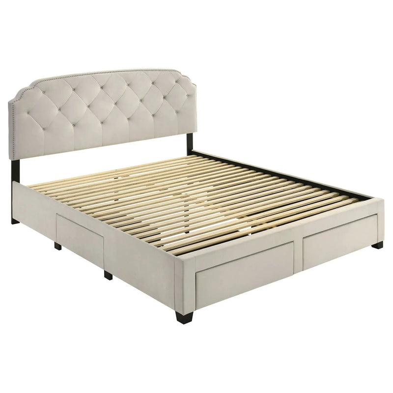 Marianna 4-drawer Upholstered Eastern King Storage Bed Cream by Unique Piece Furniture