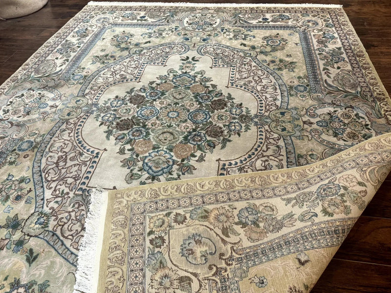 Pak Persian Rug 8 x 10.6, Elegant Oriental Carpet, Floral Medallion, Vintage Handmade Wool Rug, FIne 240 KPSI by Jewel Rugs