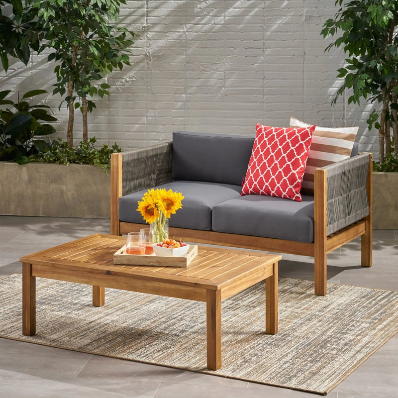 Charlotte Outdoor And Rope 4 Seater Chat Set With Cushions - Teak by HouseOfZazla