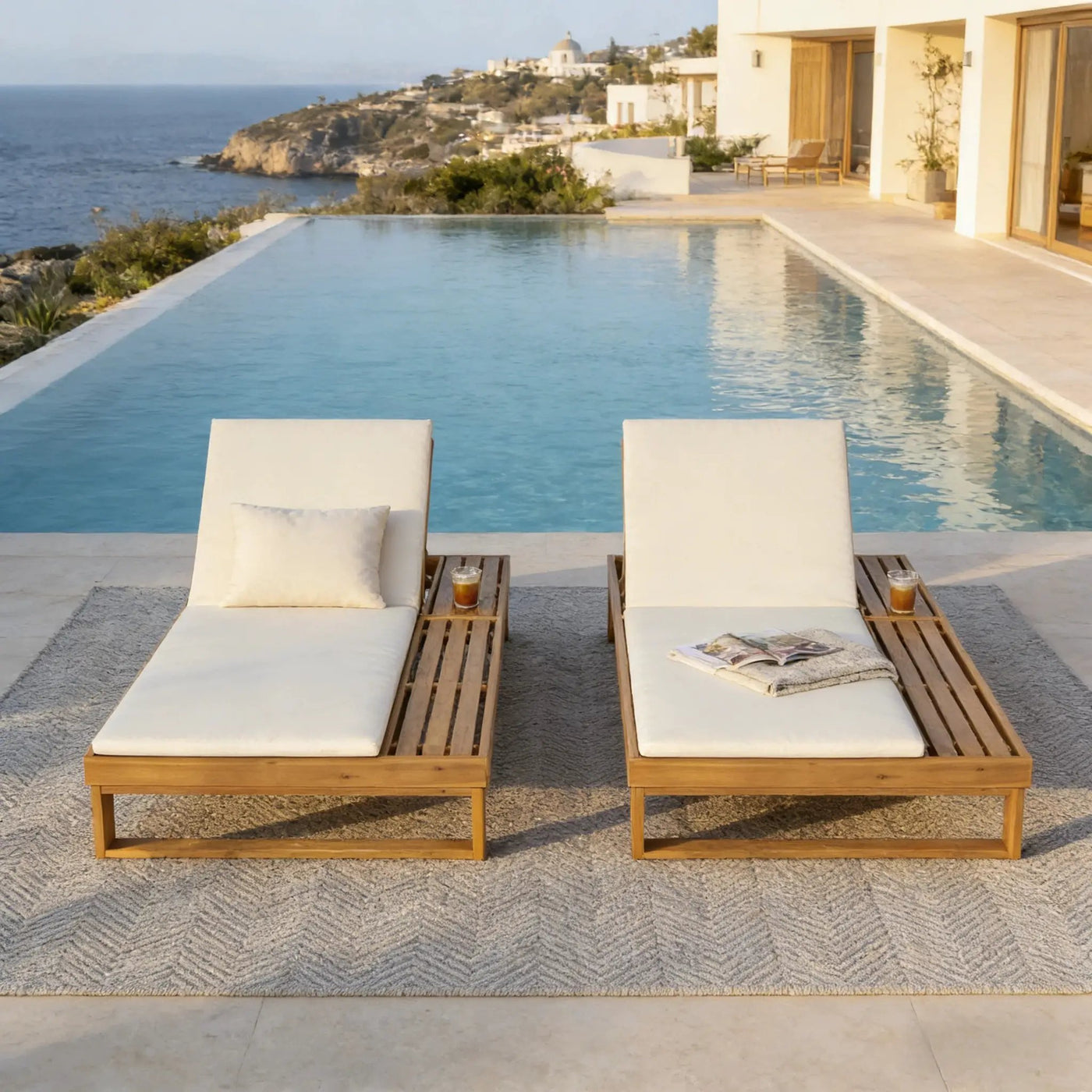 Teak Finish Acacia Wood Chaise Lounge with 1.57-Inch Cushion by HouseOfZazla