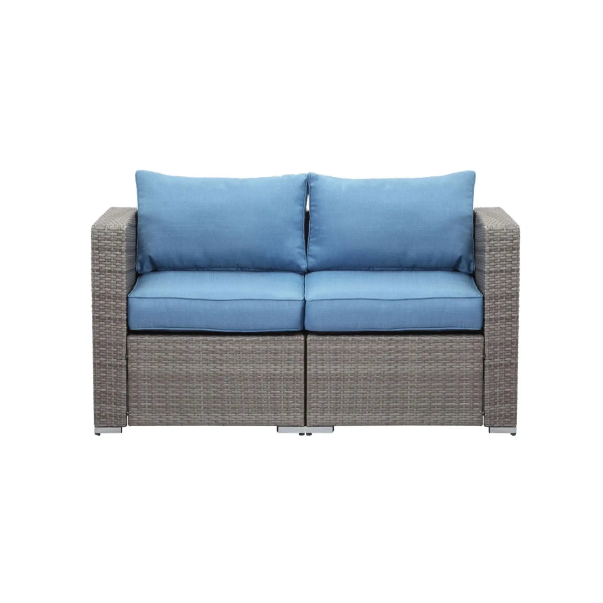 2 Piece Patio Loveseat Set With Thick Cushions, Outdoor Sectional Sofa For Balcony - Blue / Brown by HouseOfZazla