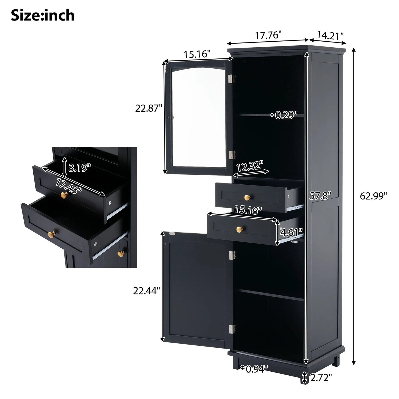 Tall Bathroom Storage Cabinet With Glass Doors, Free-Standing, Two Drawers, And Adjustable Shelves, Board, Painted Perfect For Displaying Your Favorite Items by HouseOfZazla