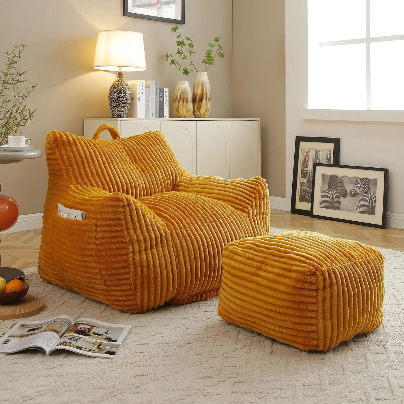 Giant Bean Bag Chair With Armrests And Footstool by HouseOfZazla