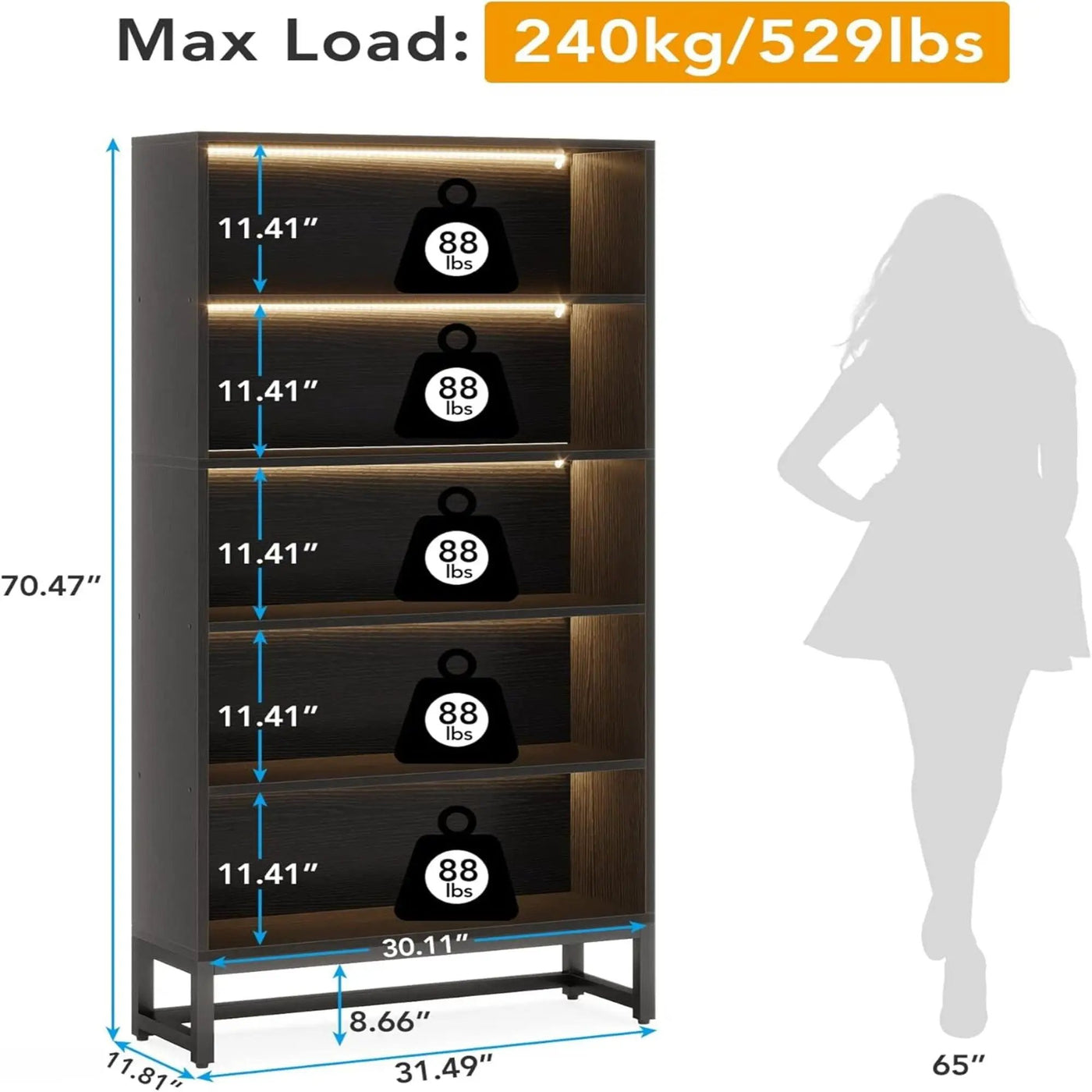 5 Tier Heavy Duty Bookshelf for Living Room by HouseOfZazla