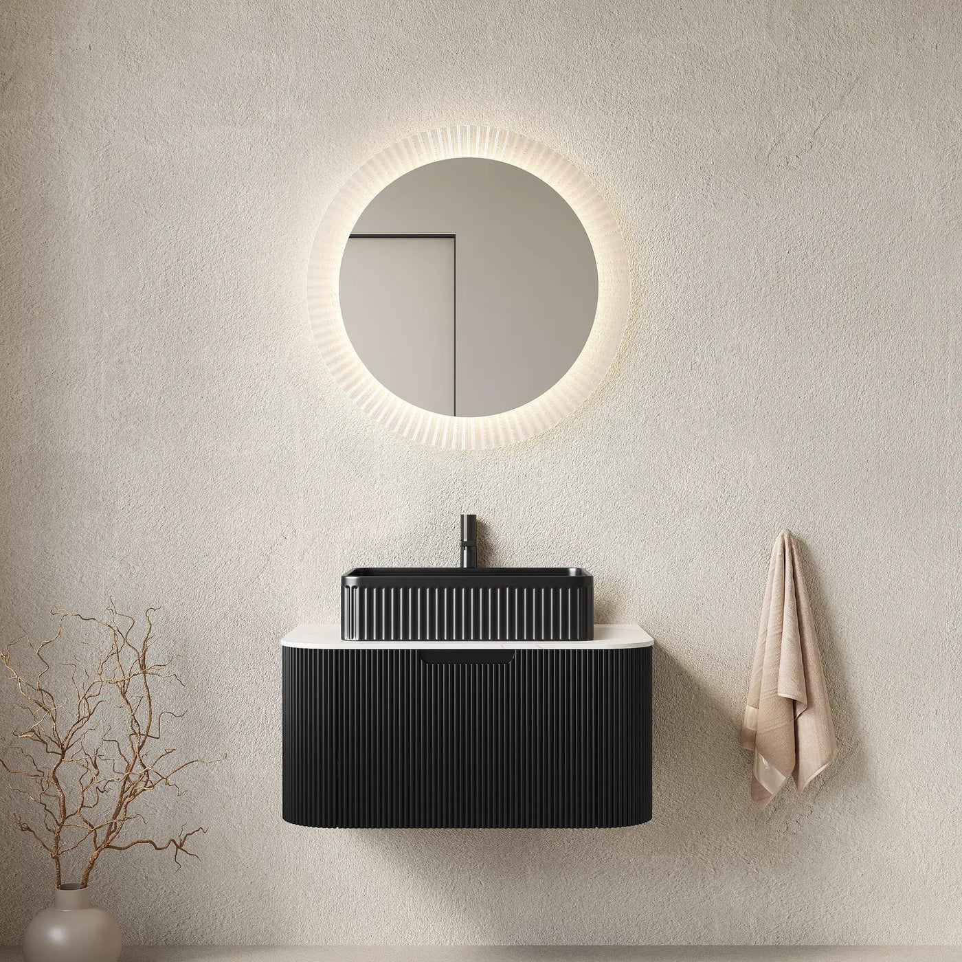 DINA 30" Bathroom Vanity & Sink, Floating Curved Edges Storage Cabinet by HouseOfZazla