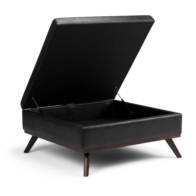 Owen - Square Coffee Table Storage Ottoman - Distressed Black by HouseOfZazla