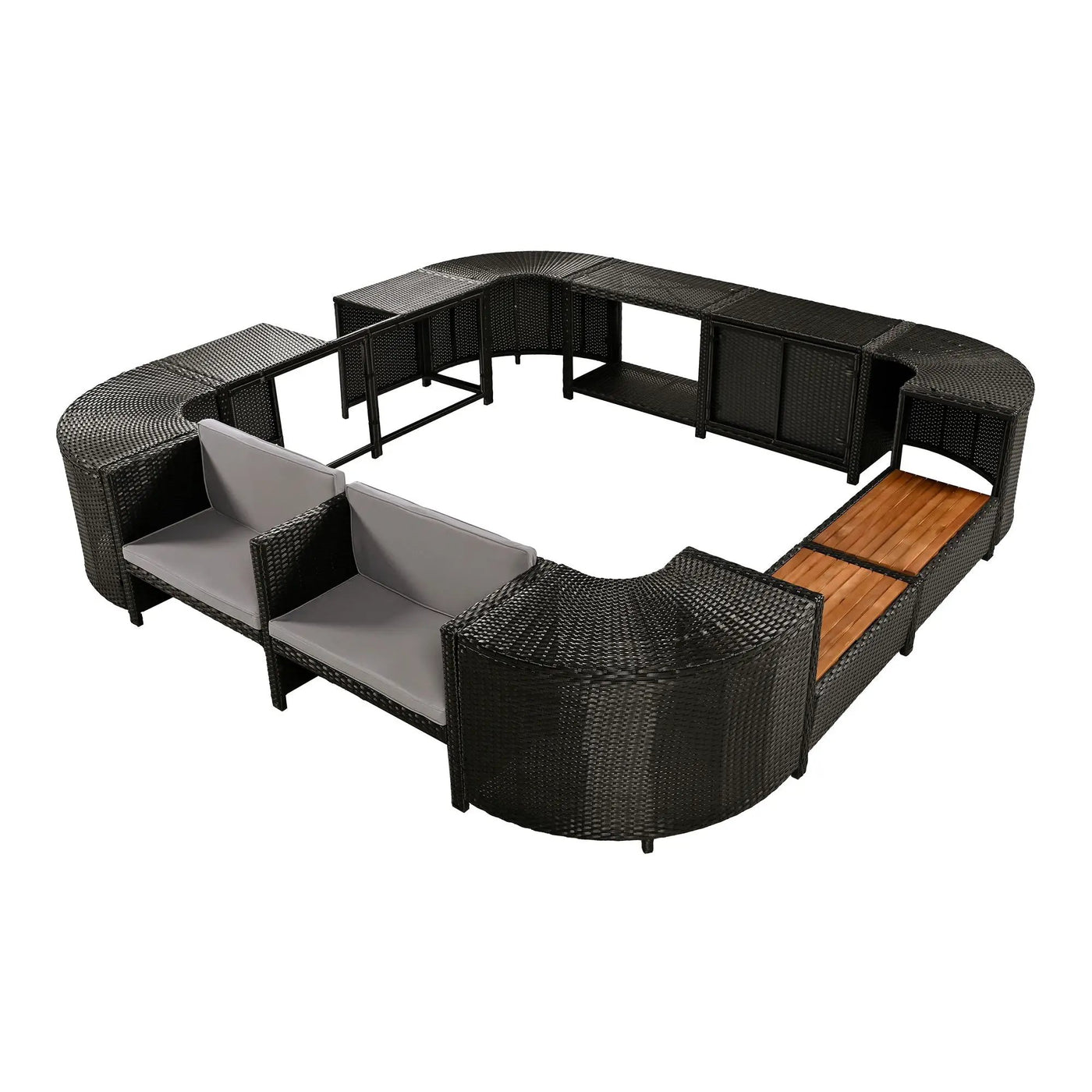 Spa Surround Spa Frame Quadrilateral Outdoor Rattan Sectional Sofa Set With Mini Sofa, Wooden Seats And Storage Spaces by Unique Piece Furniture