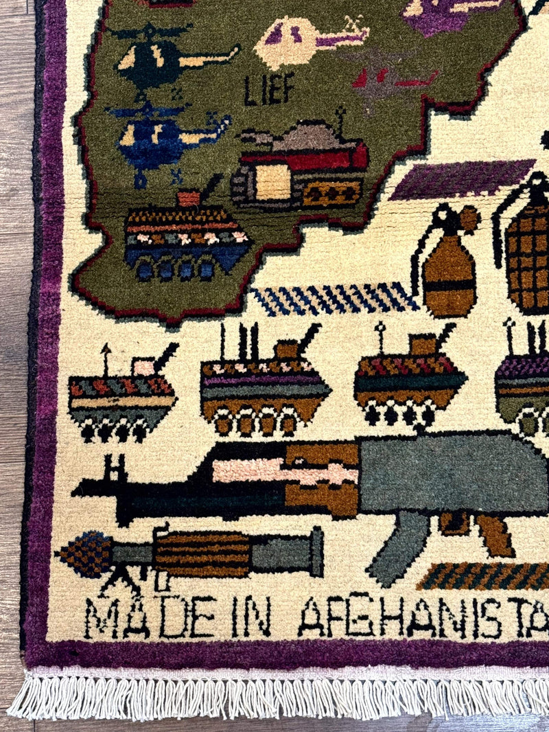 Small Afghan War Rug, Collectible, Wool by Jewel Rugs