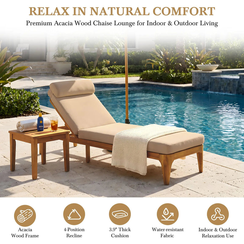 TOPMAX Acacia Wood Chaise Lounge Set of 2 by HouseOfZazla