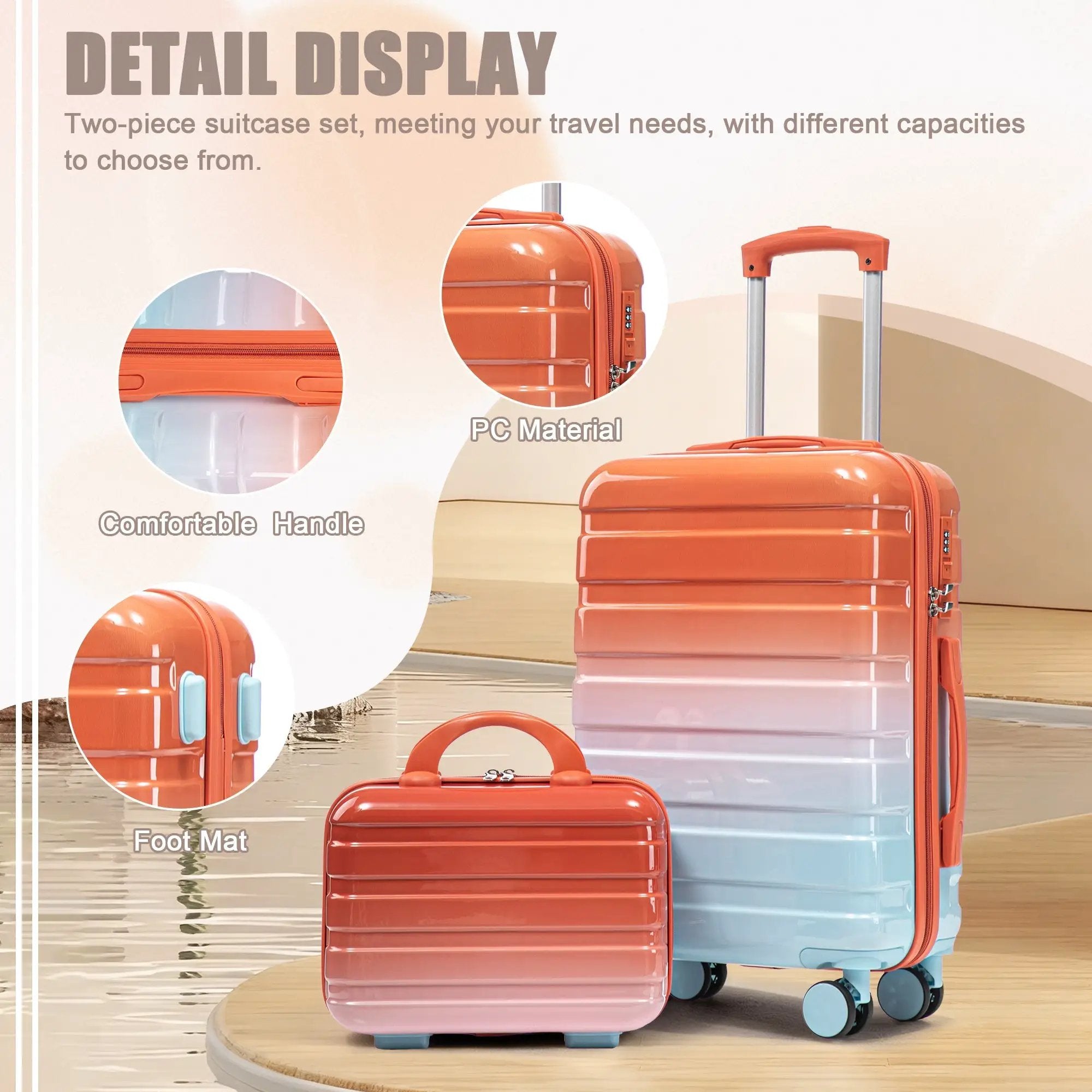 2 Pc PC Spinner Wheel Luggage Set with Gradient Color and Lock by HouseOfZazla