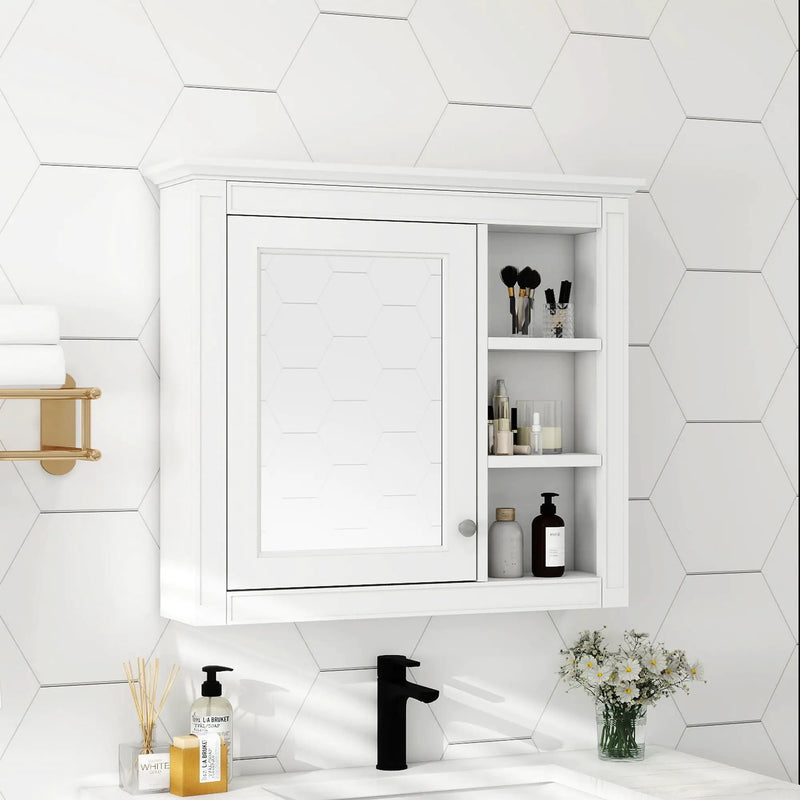 Wall Mounted Medicine Cabinet With Mirror And 3 Open Shelves by Unique Piece Furniture