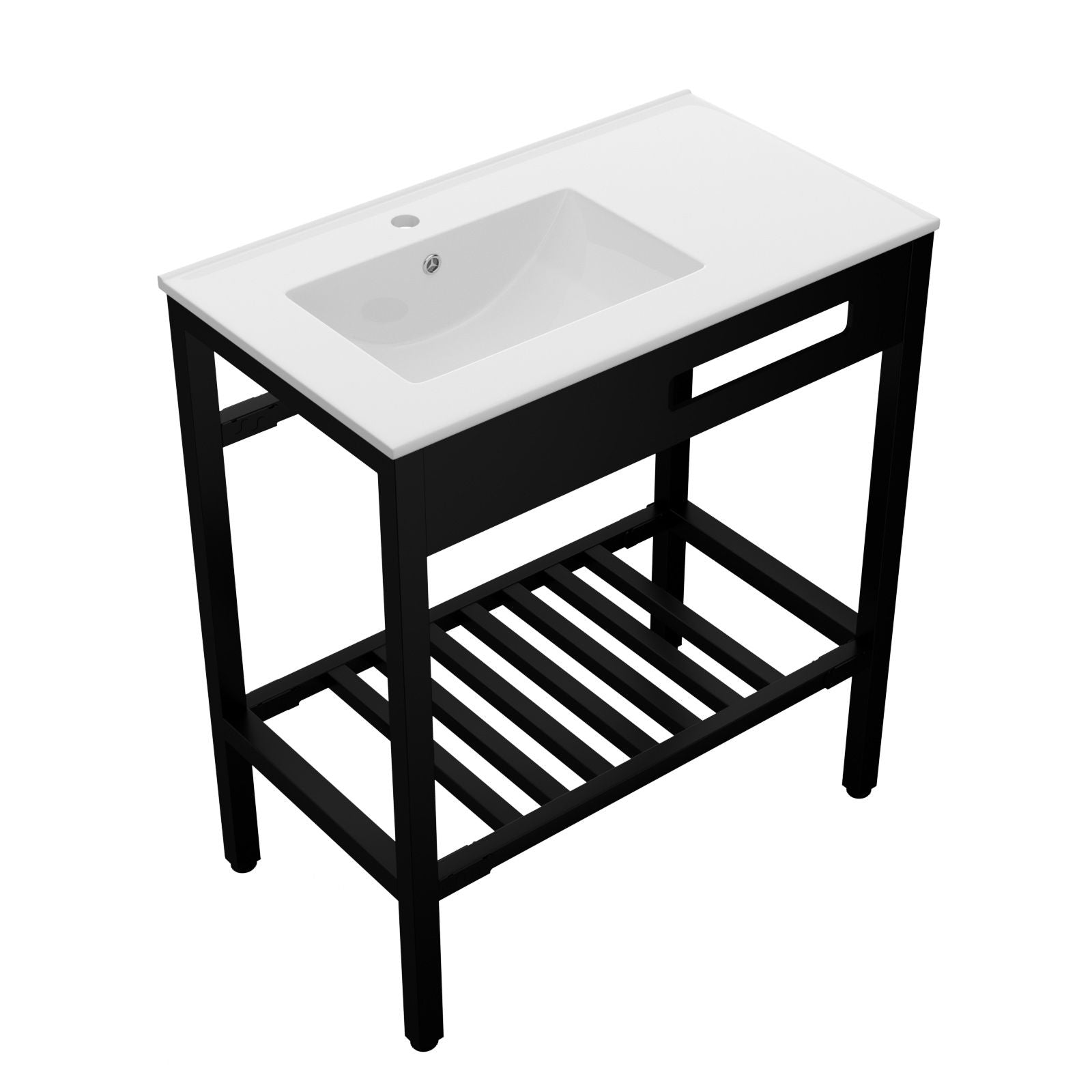 Console Sink With Legs, 32" X 18.5", Durable Porcela With Support - White / Black by HouseOfZazla