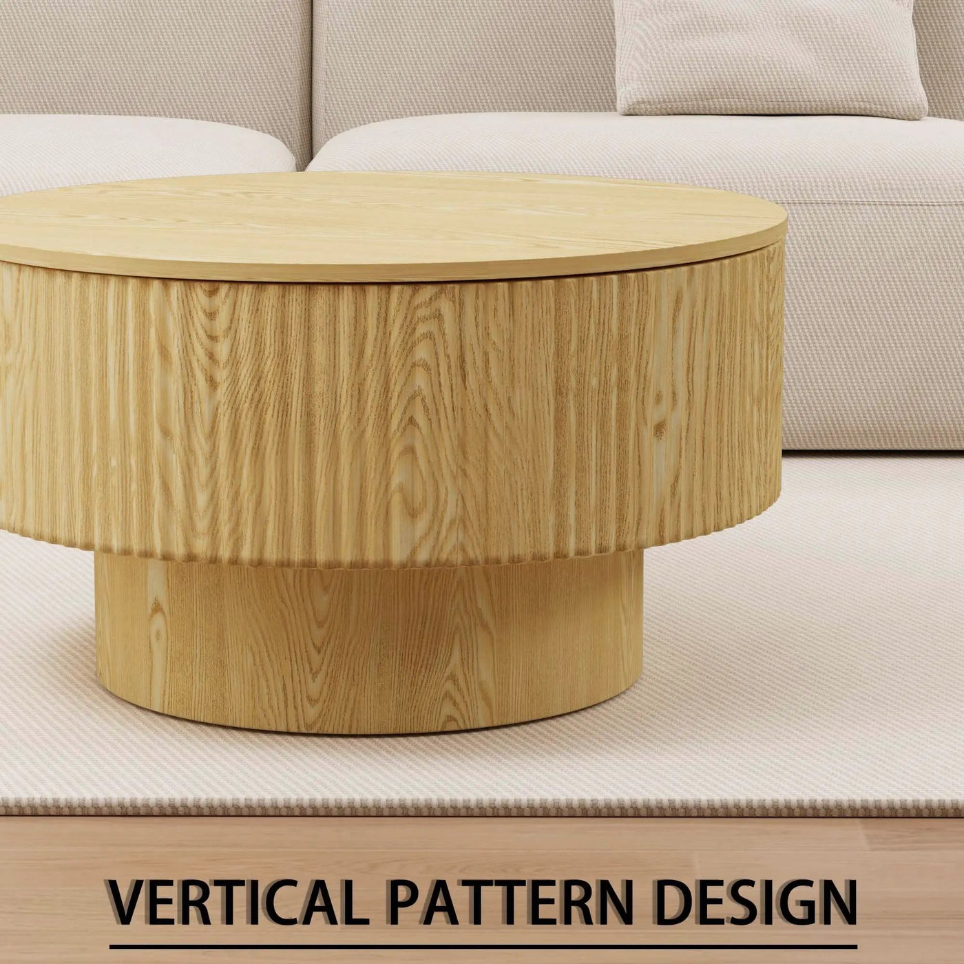 Modern Circular Coffee Table With Stripe Design And Storage Space by HouseOfZazla