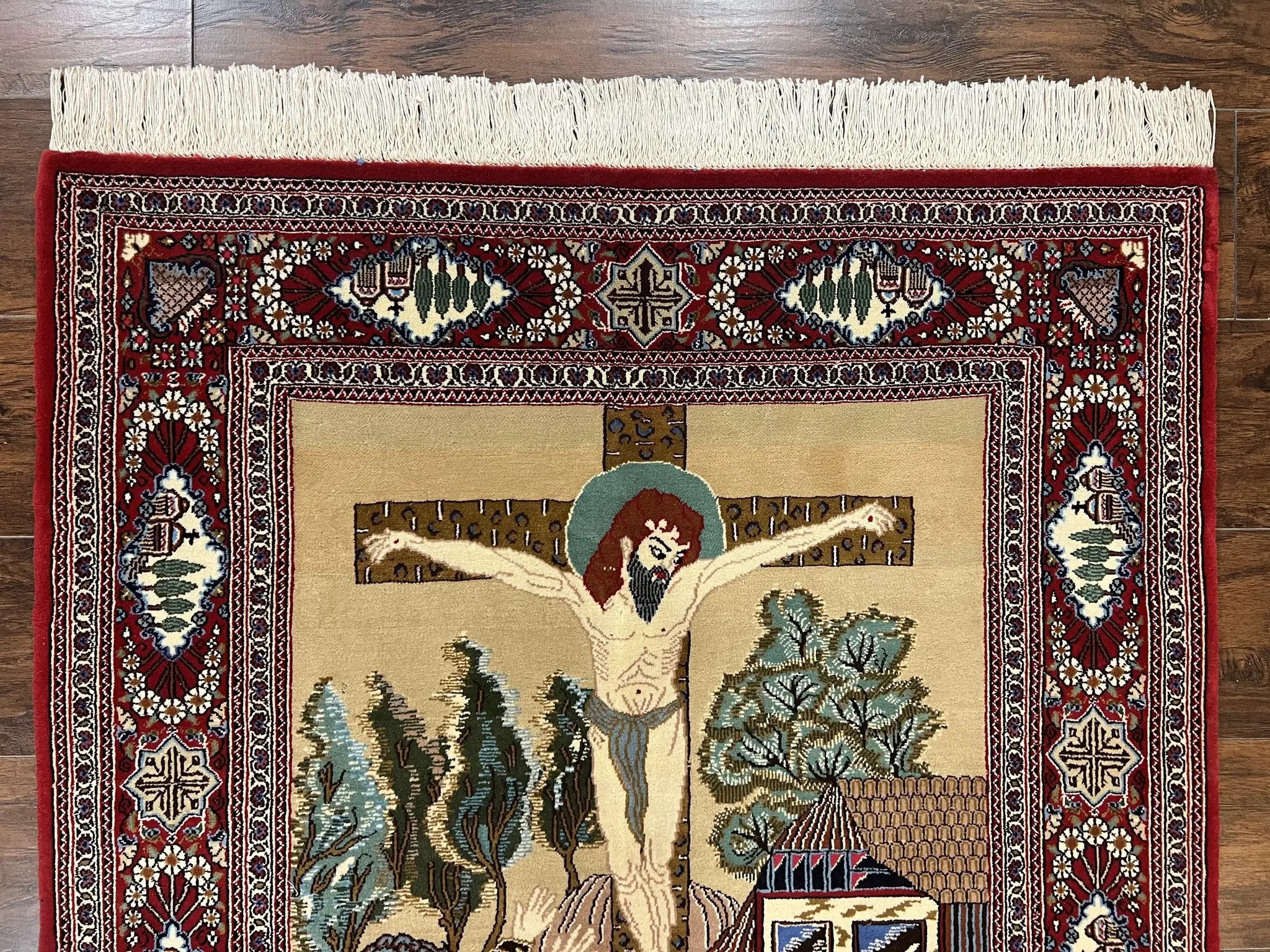 Persian Kashan Pictorial Rug 3x5 - Jesus on Cross by Jewel Rugs