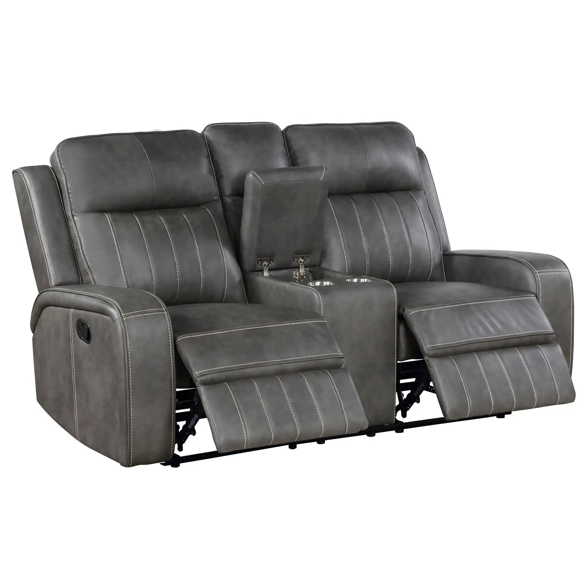 Raelynn Upholstered Track Arm Motion Loveseat Grey by Unique Piece Furniture