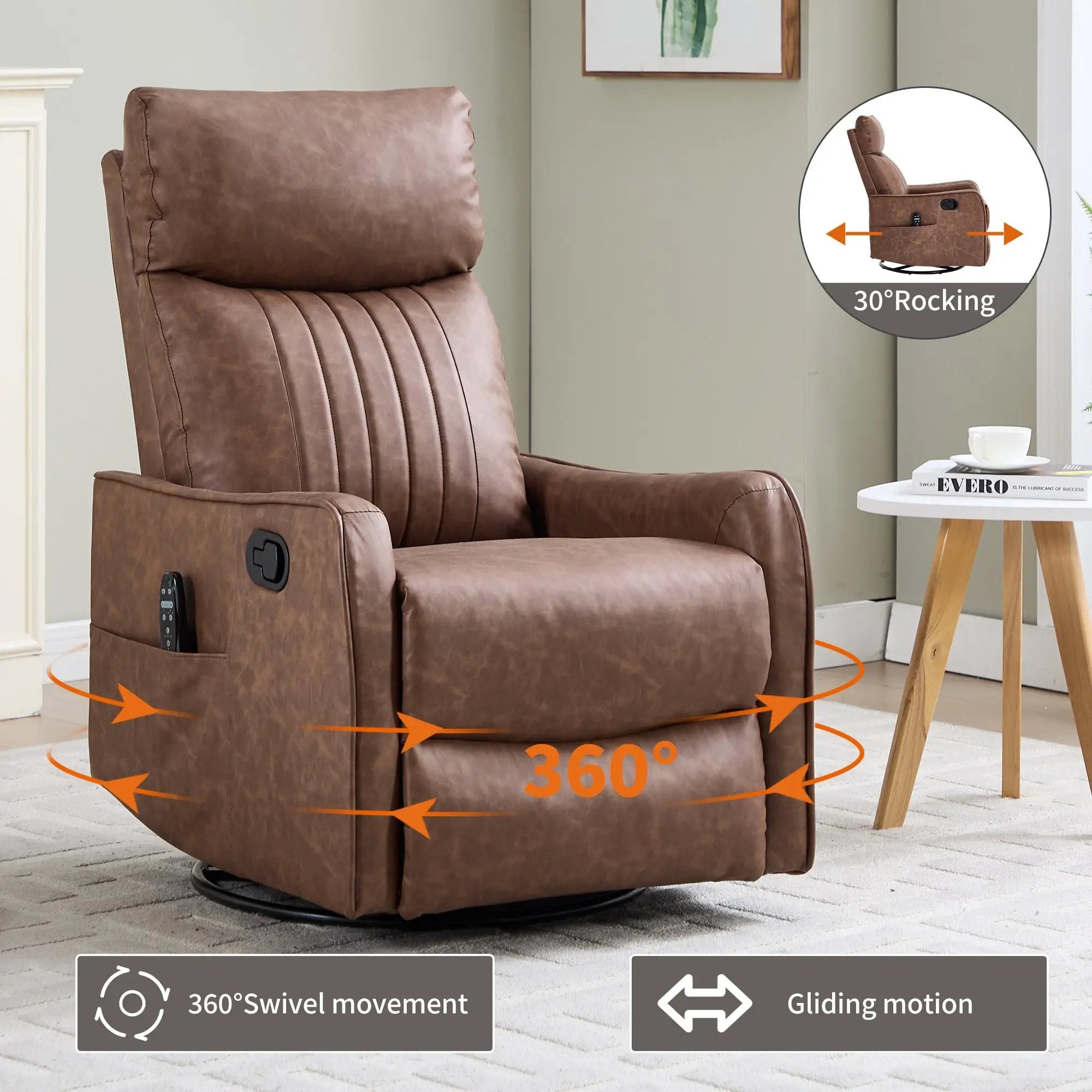 Brown Heat Massage Manual Recliner Chair by HouseOfZazla
