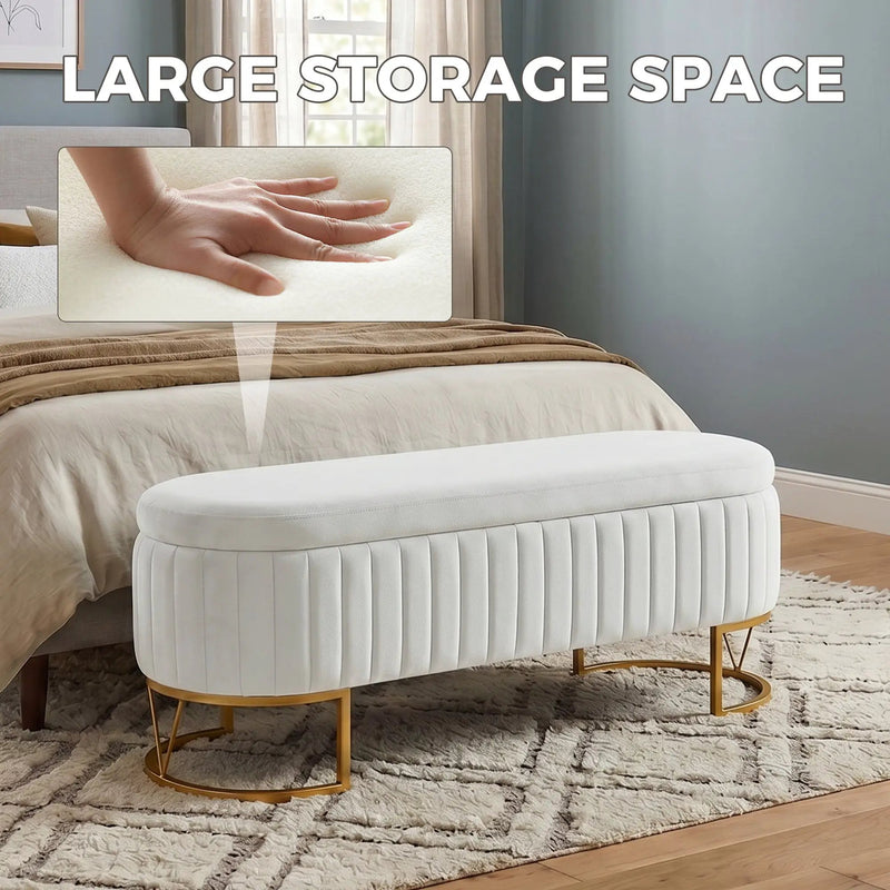 Storage Bench Bedroom Bench with Golden Metal Legs by HouseOfZazla