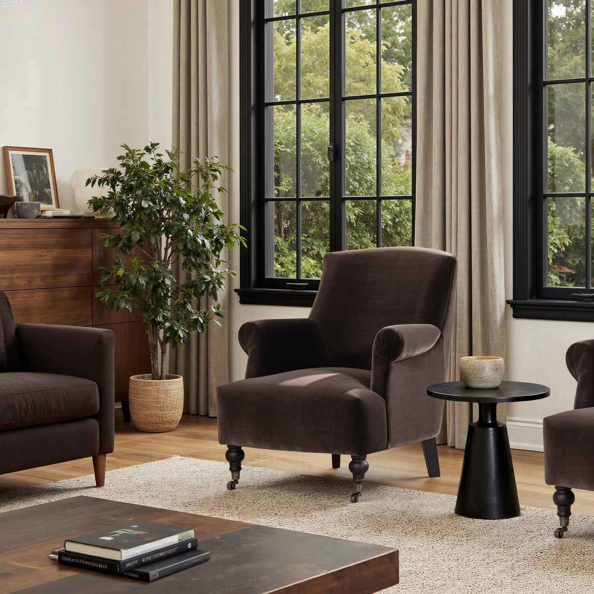 Eloise 30" Pleated Sock Arm Accent Armchair with Turned Wood Legs - Deep, photo 4 of 10