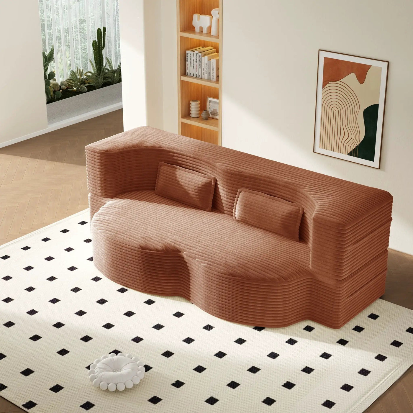 Modern Floor Sofa With 2 Pillows, Convertible Twin Size Folding Mattress For Living Room by HouseOfZazla