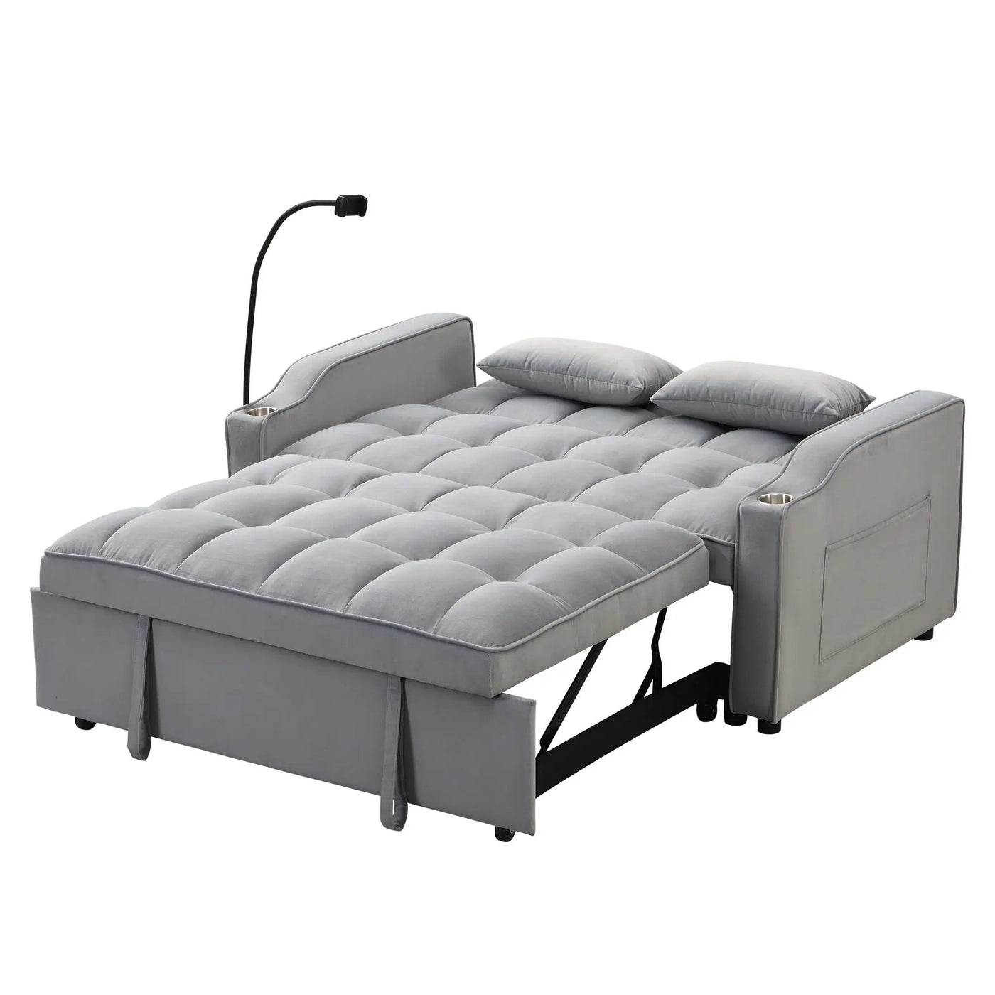 Modern Loveseat Futon Sofa With Pullout Bed, Adjustable Reclining Backrest, Toss Pillows by HouseOfZazla