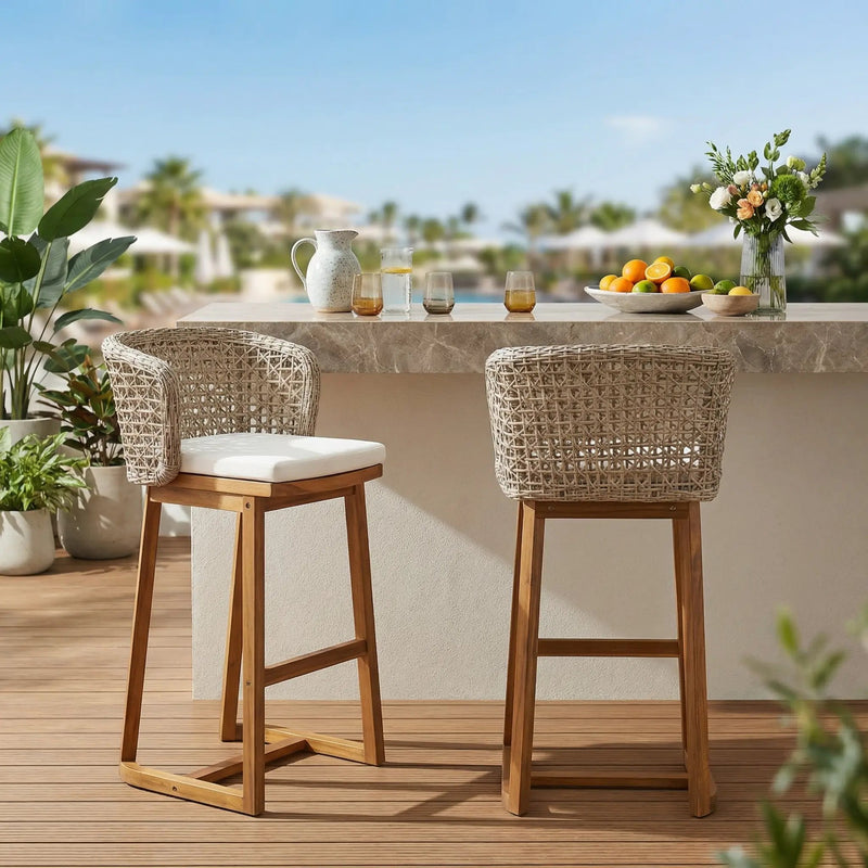 Outdoor Acacia Wood Bar Stools (Set of 2) by HouseOfZazla