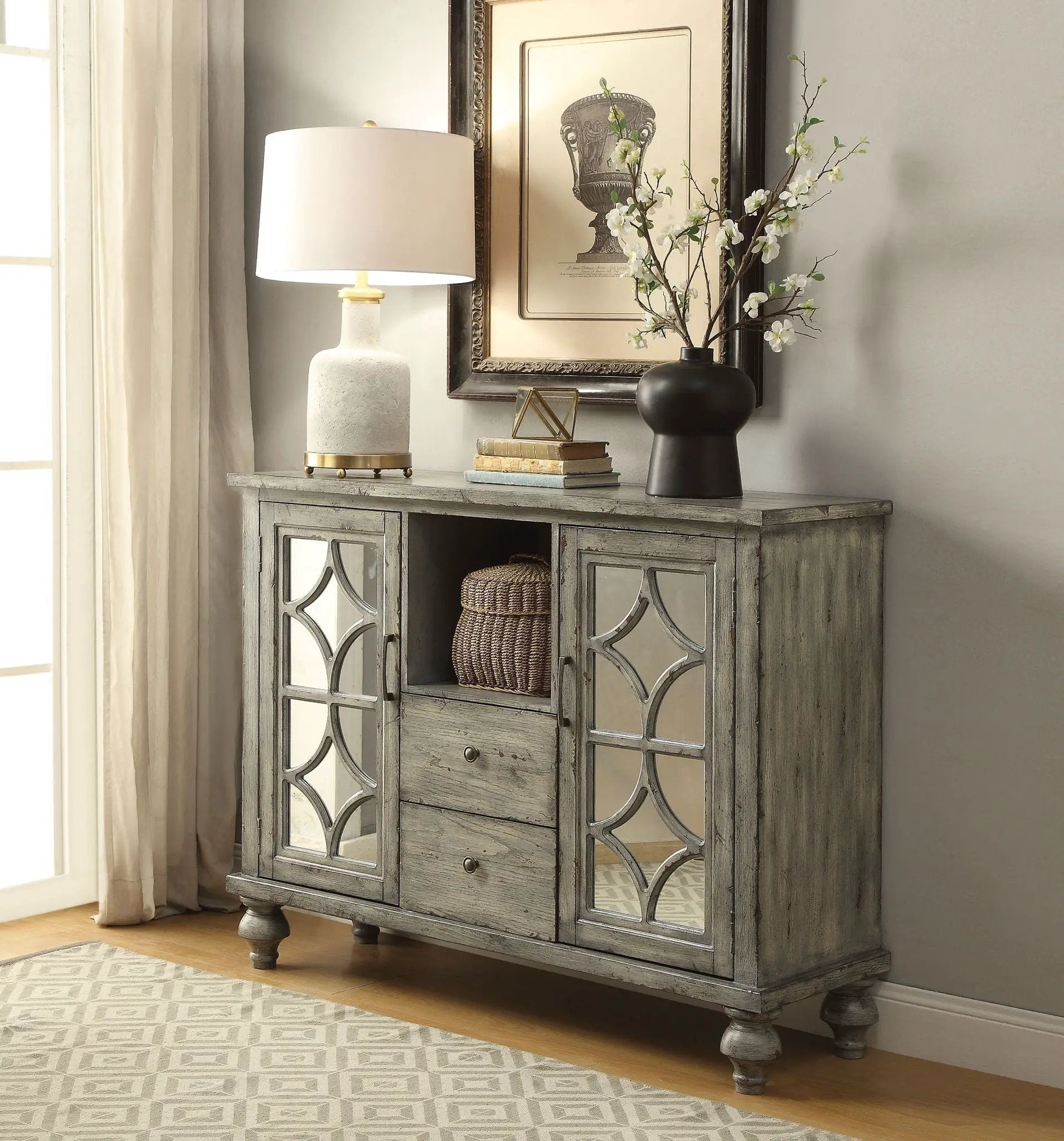 Velika Weathered Console Table With 1 Open Compartment Storage - Gray by HouseOfZazla