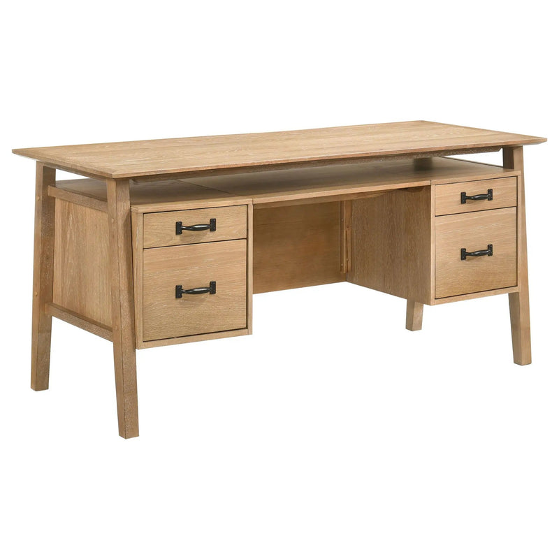 Goodson 64-inch 4-Drawer Double Pedestal Computer Desk Distressed Light Brown by Unique Piece Furniture