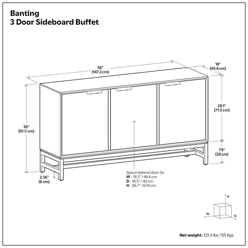 Banting - 3 Door Sideboard Buffet With Adjustable Shelves - Natural Walnut by HouseOfZazla